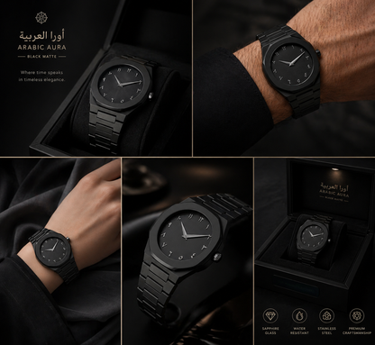 Arabic Black Quartz Analog Watch for Men & Women - Premium Limited Edition