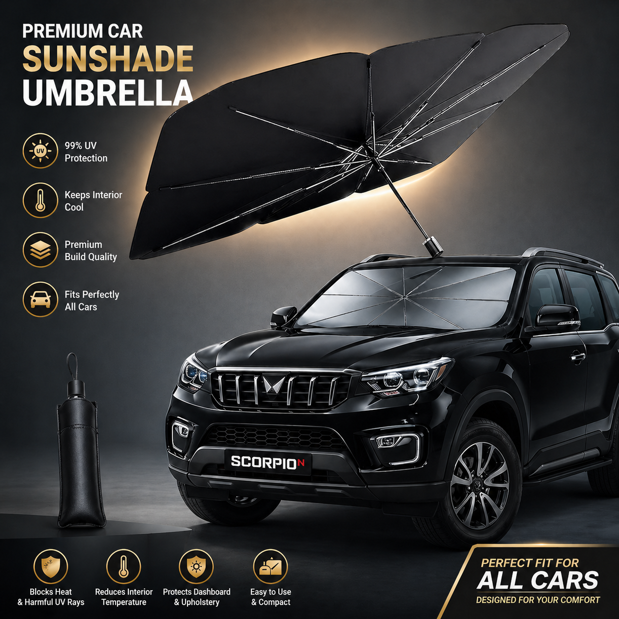 Premium Car Windshield Sunshade Umbrella – Heat & UV Protection [Universal Fit for All Cars]